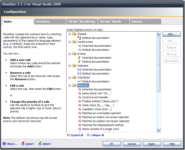 GhostDoc configuration dialog